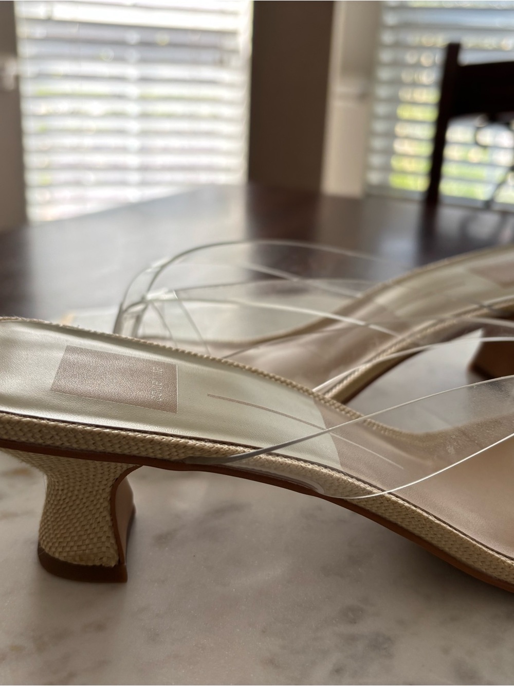 Dolce Vita Nude Beige Clear-Strap Mid Heel Slide - Picture 6 of 9